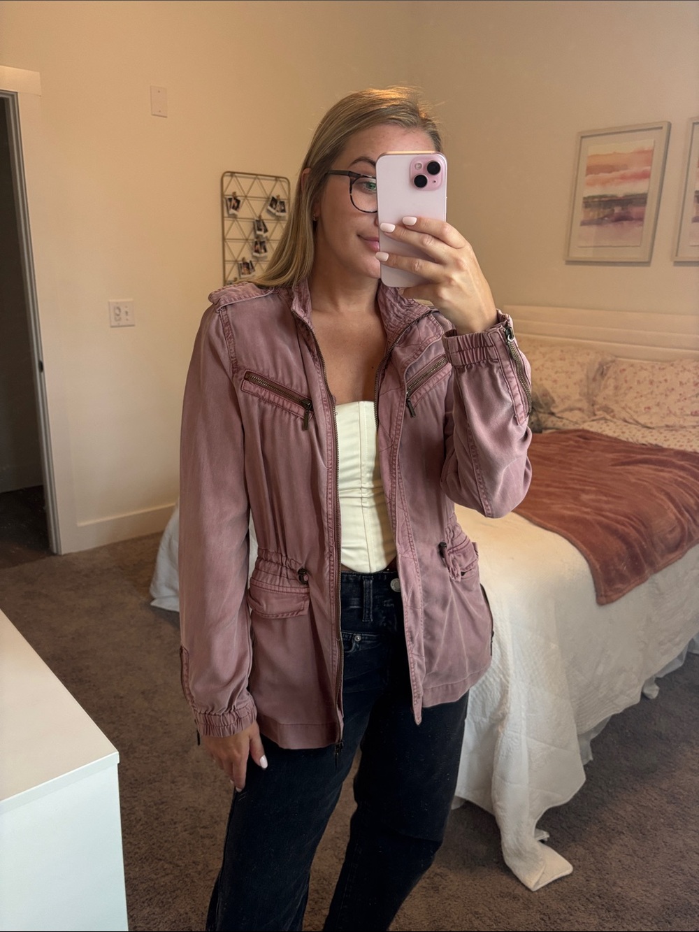 Max Jeans Rose Utility Jacket with Zippered Pockets